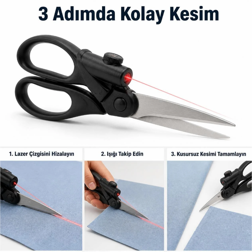 Lazerli Makas – Lazer Çizgili Hassas Kumaş Kesim Makası