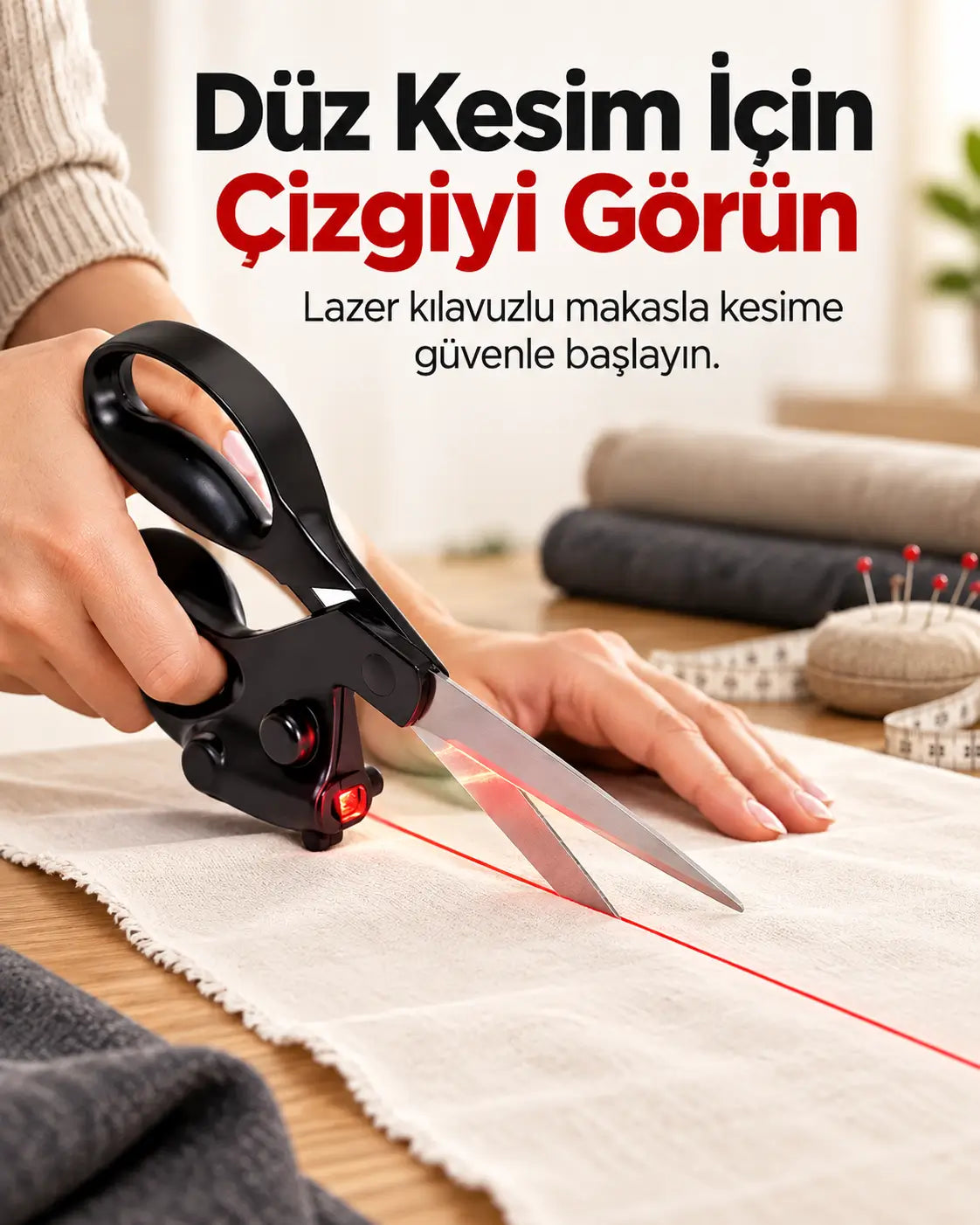 Lazerli Makas – Lazer Çizgili Hassas Kumaş Kesim Makası